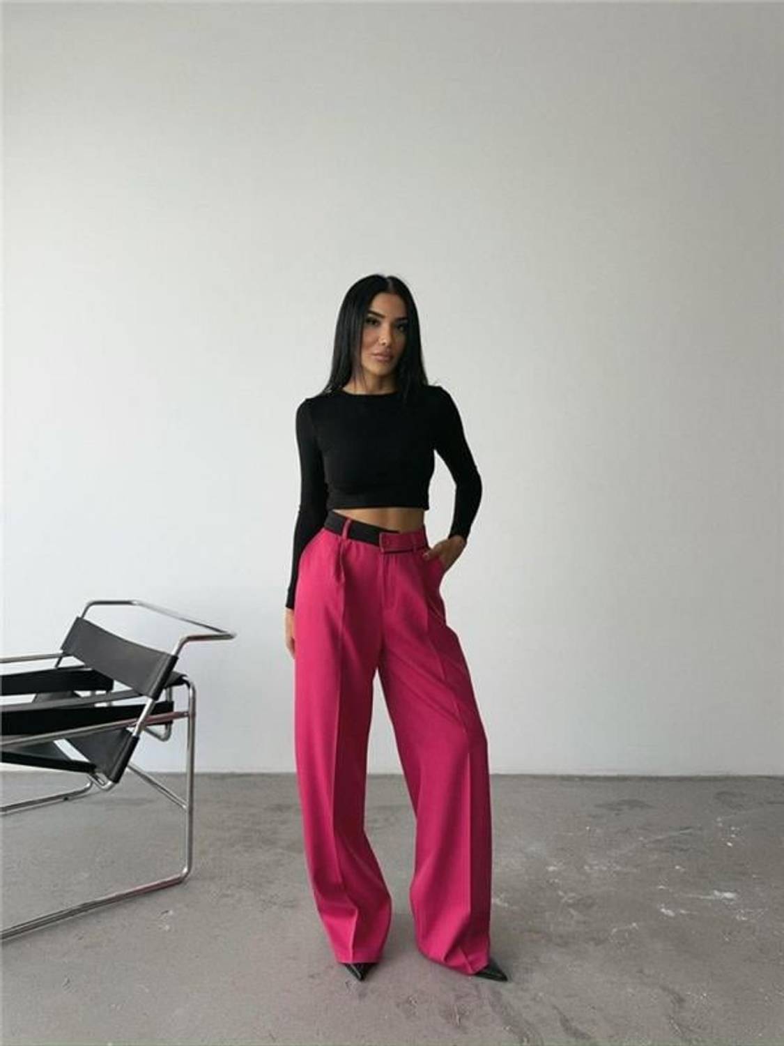 PALAZZO PANTOLON BEL ŞERİT DETAYLI - Fuşya
