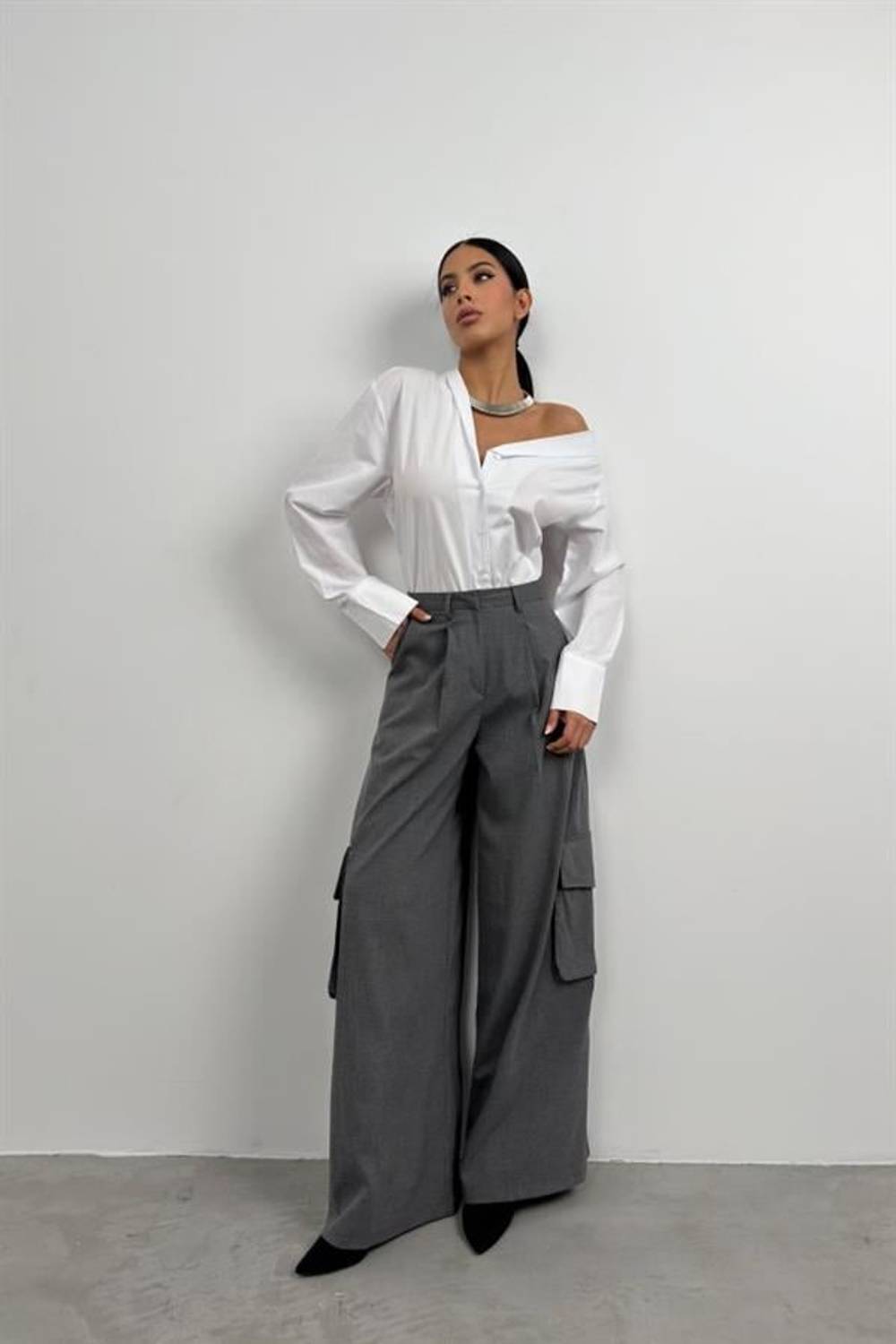 Asimetrik Şal Yaka Gömlek