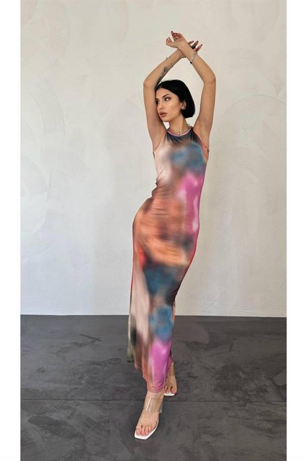 Renkli Batik Desenli Elbise