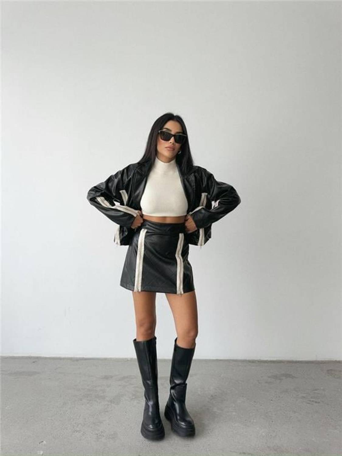 DERİ FERMUAR DETAYLI ETEK - Siyah