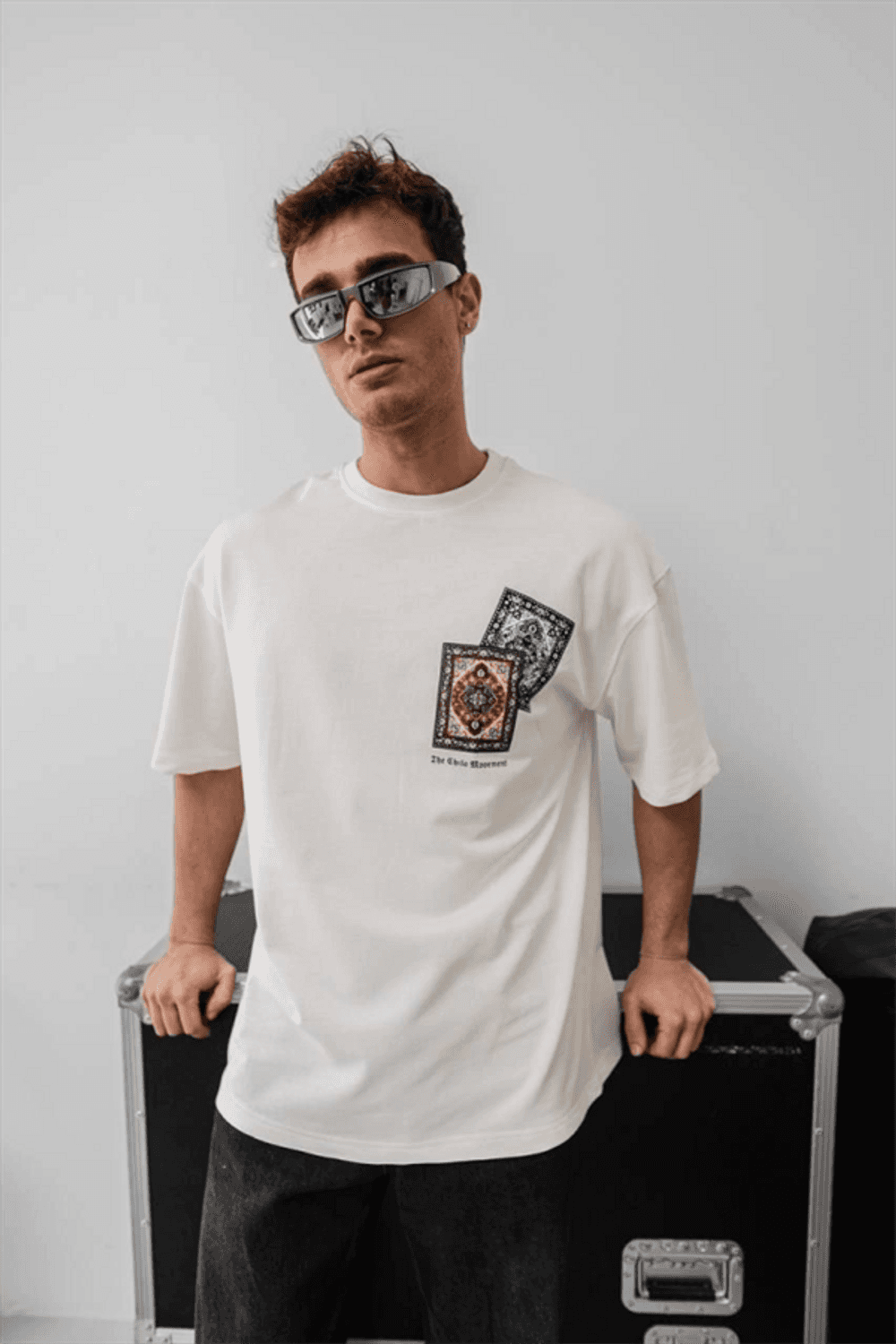 Erkek Baskılı Oversize T-Shirt - Beyaz