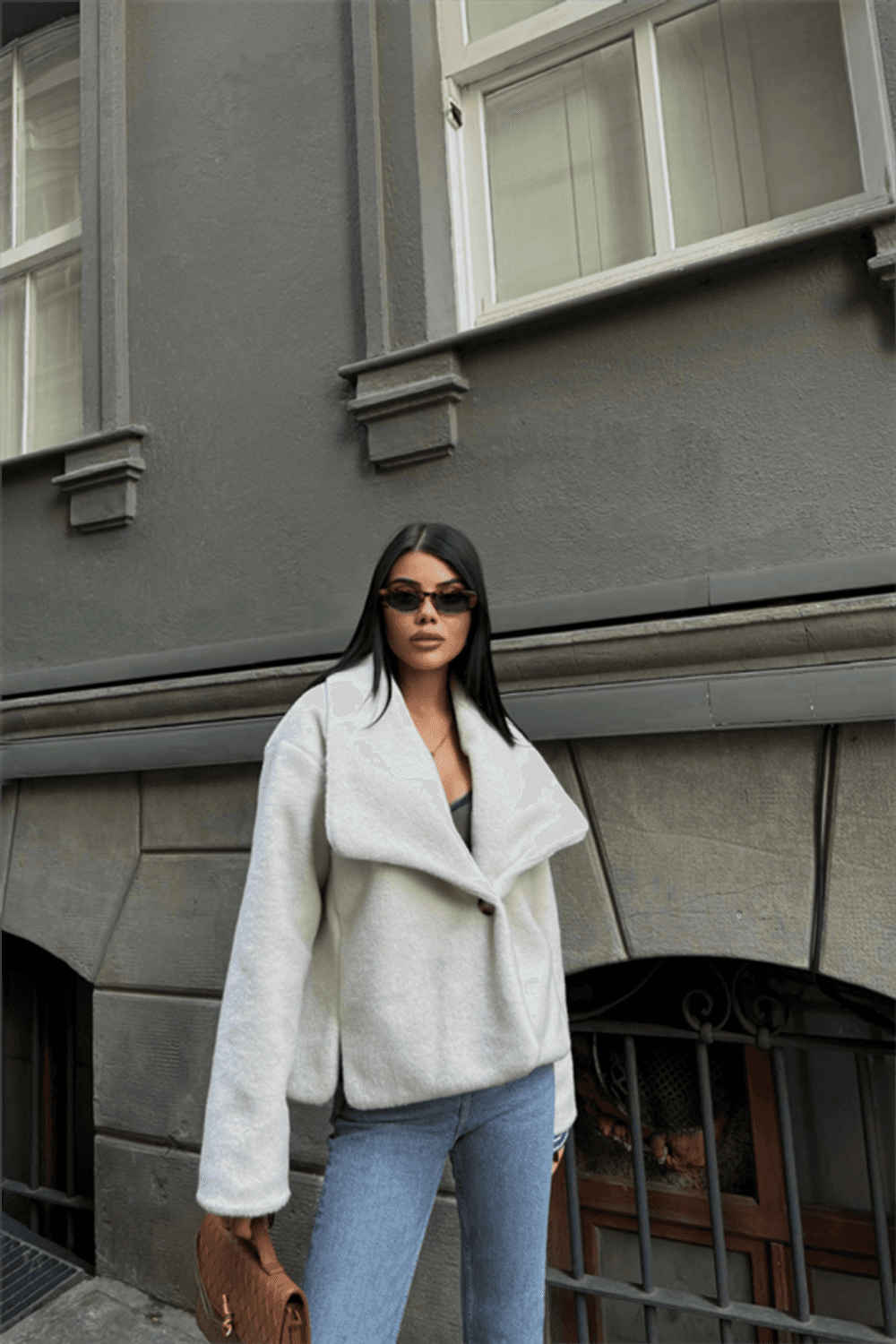 YÜN CROP KABAN - Krem