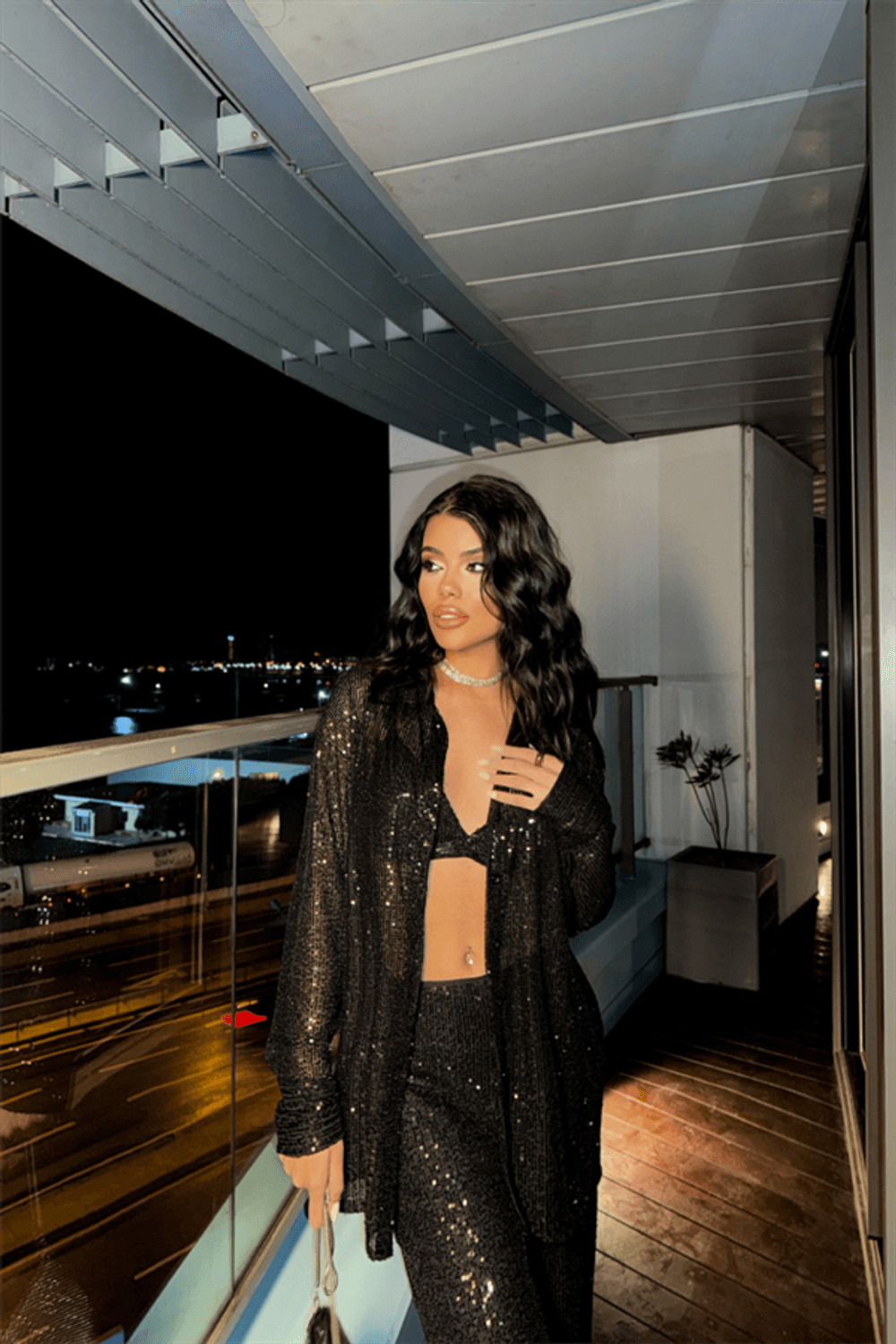 PUL PAYET 3 LÜ TAKIM - CEKET-BÜSTİYER-PANTOLON - Siyah