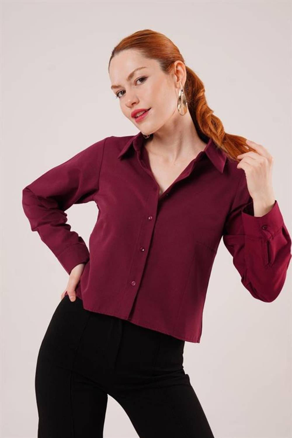 Ön Dikiş Detaylı Bordo Gömlek