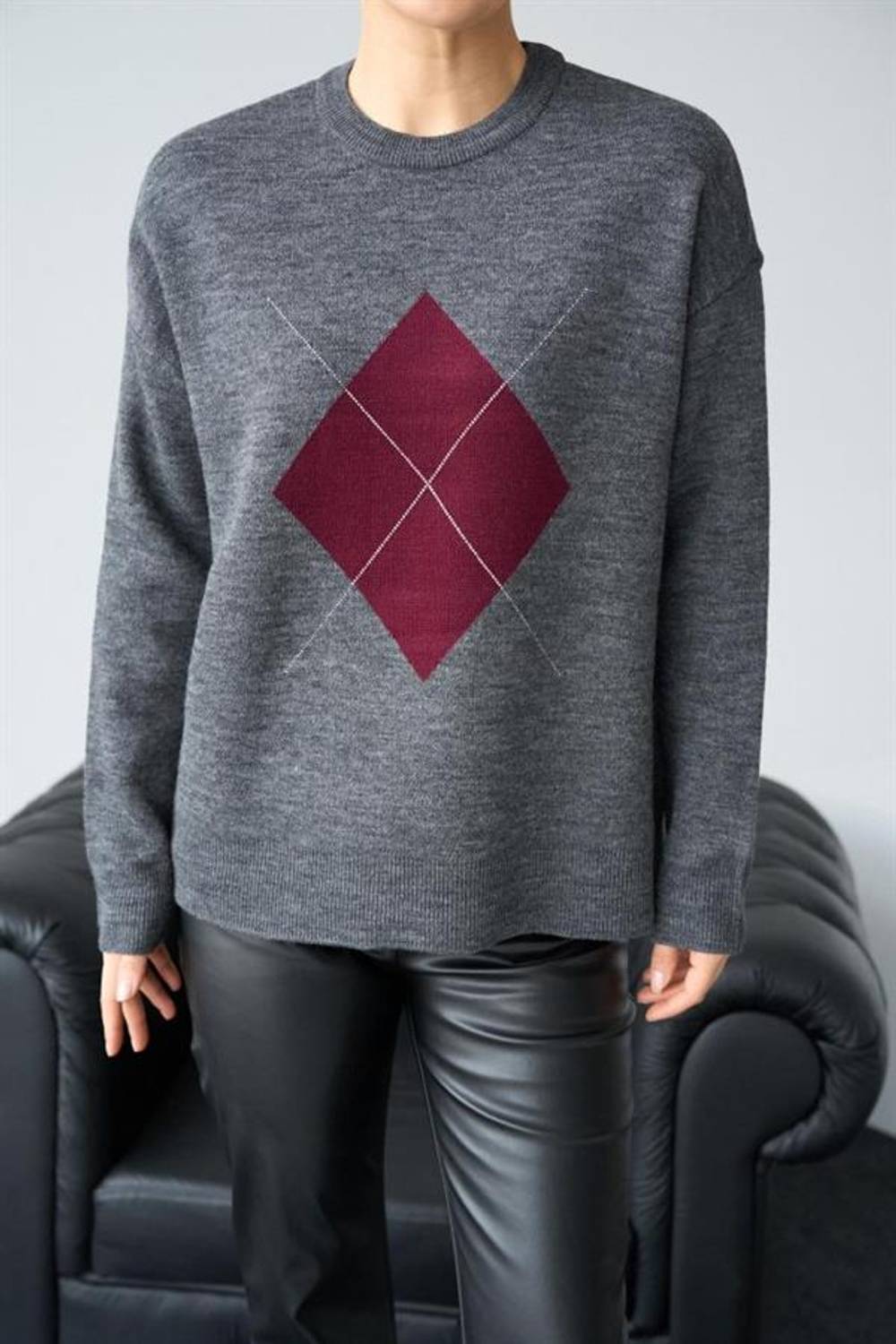 Büyük Baklava Kazak - Antrasit-Bordo