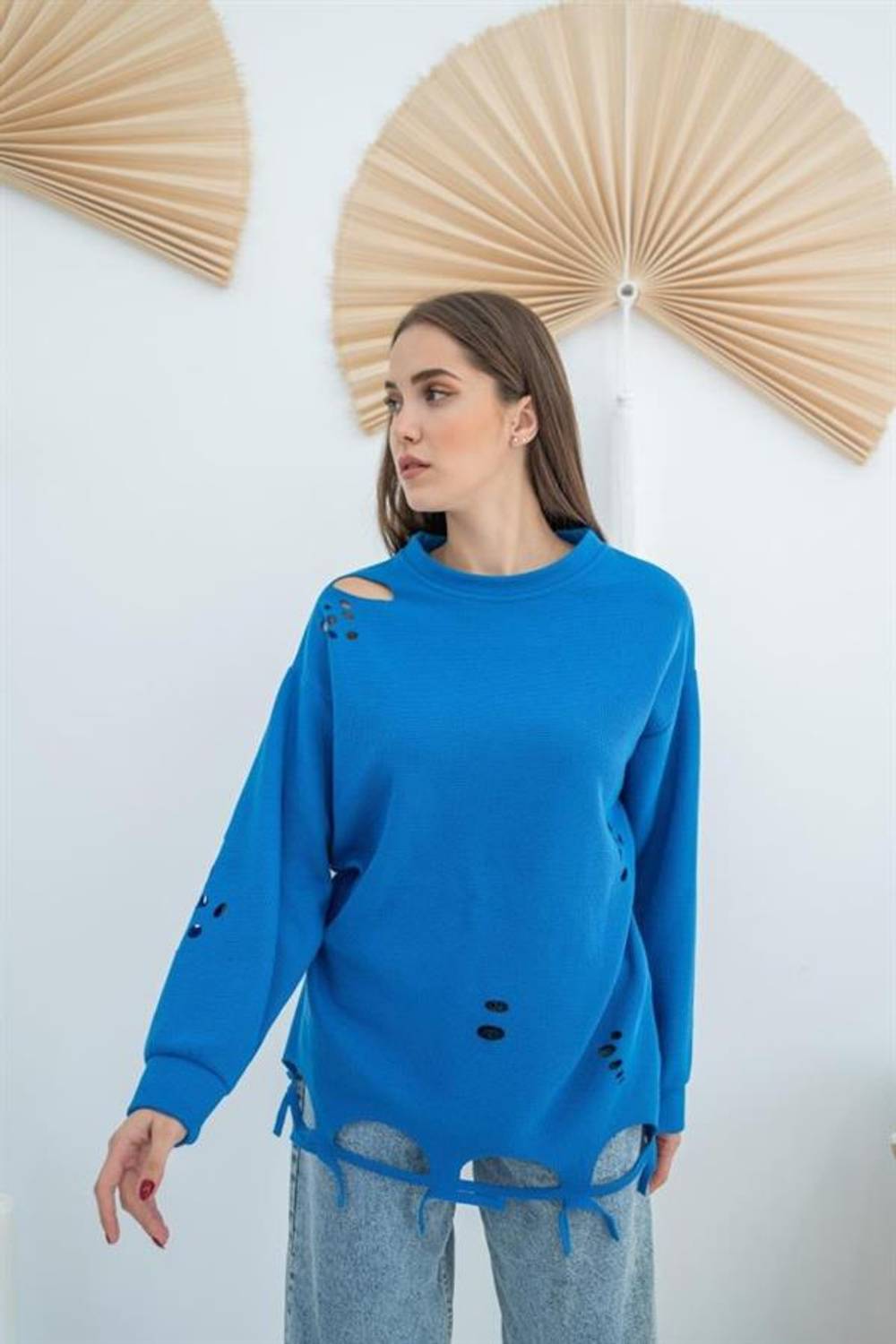 Mavi Lazer Kesim Bluz