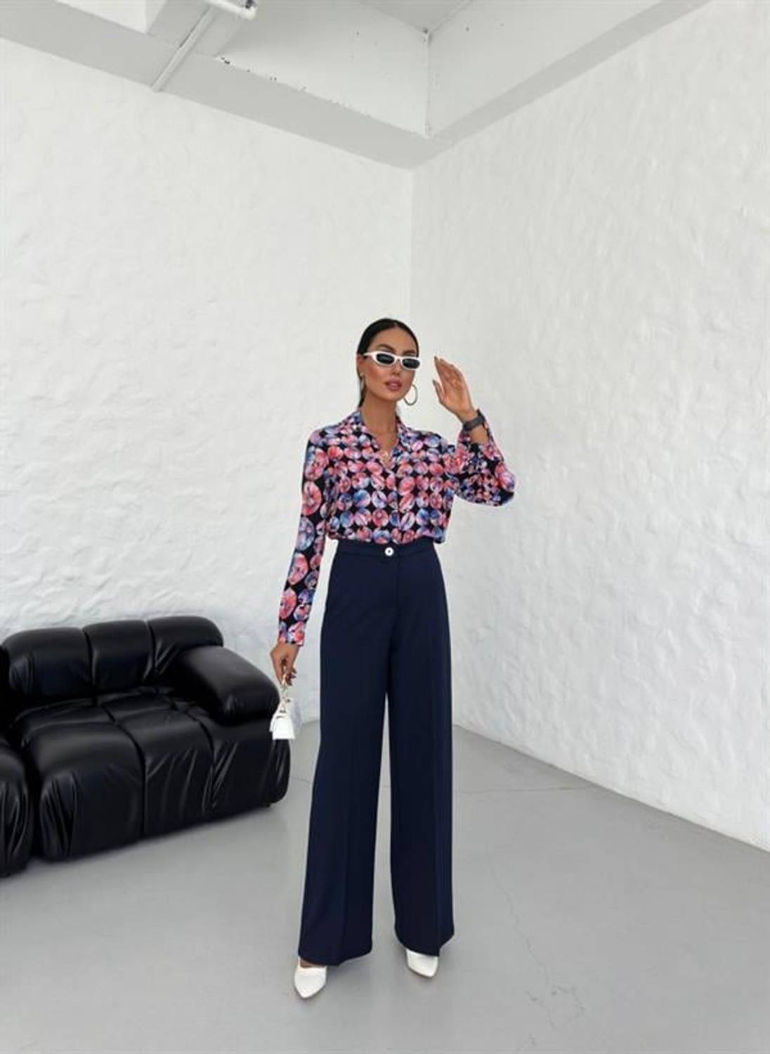 230 Gr Poly Viscose Lycra Metal Düğme Palazzo Pantolon