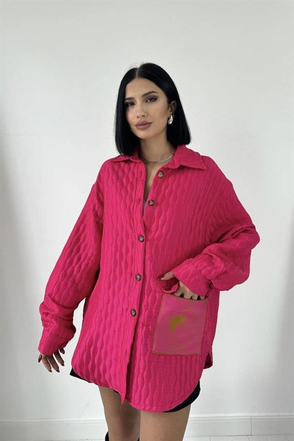 Fuşya Cepli Kapitone Gömlek