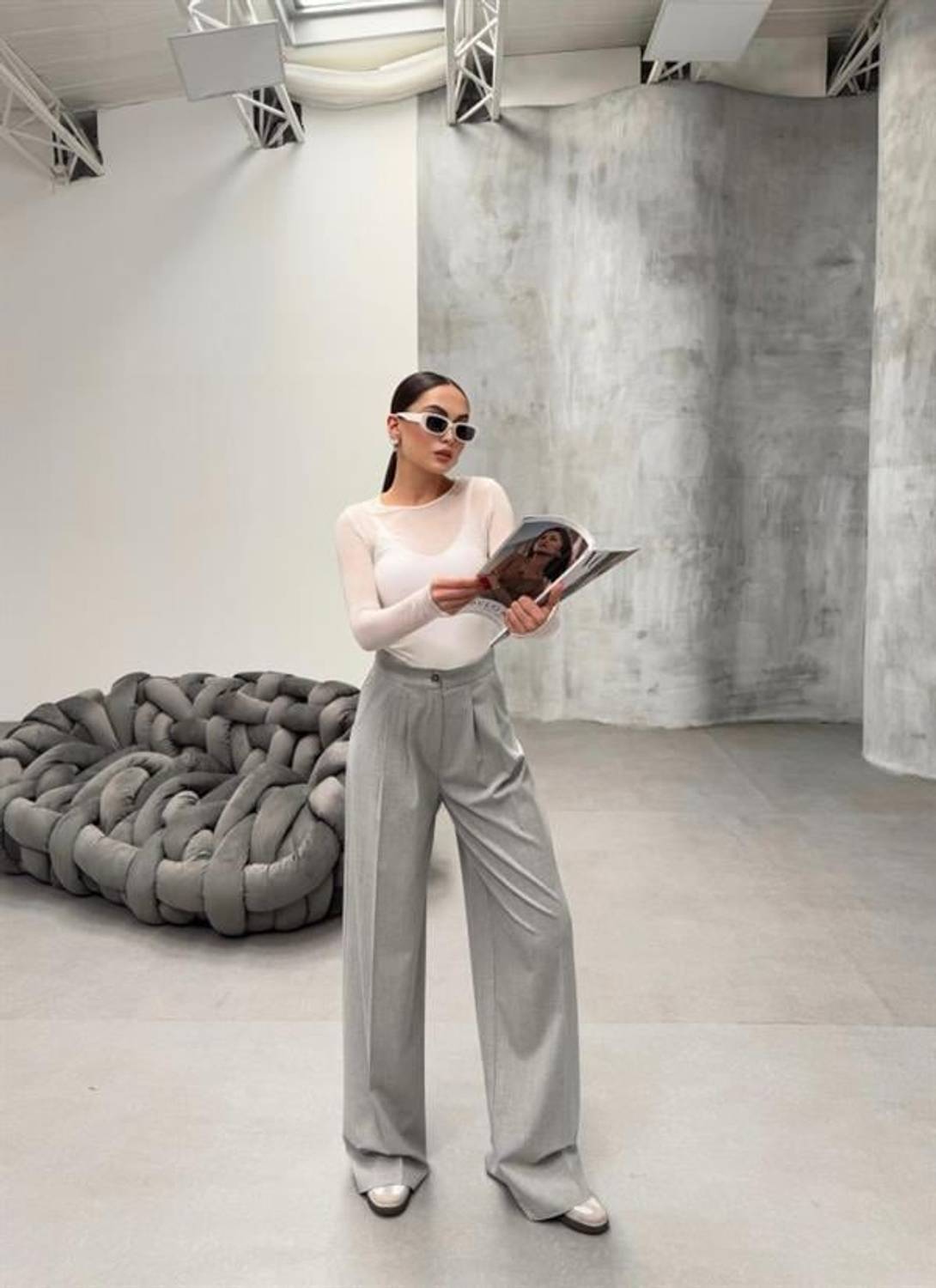 230 Gr Poly Viscose Full Lycra Pi̇leli̇ Palazzo Pantolon