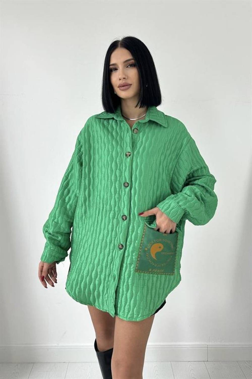 Yeşil Cepli Kapitone Gömlek