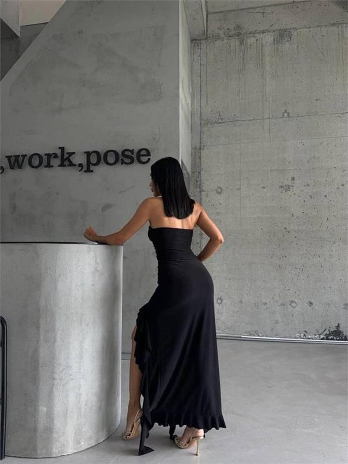 STRABLEZ SANDY ELBİSE YANLARI KATLI - Siyah