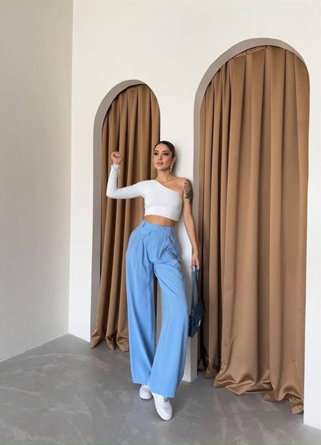 PİLE VE CEP KAPAK DEYALI SALAŞ PANTOLON - Mavi