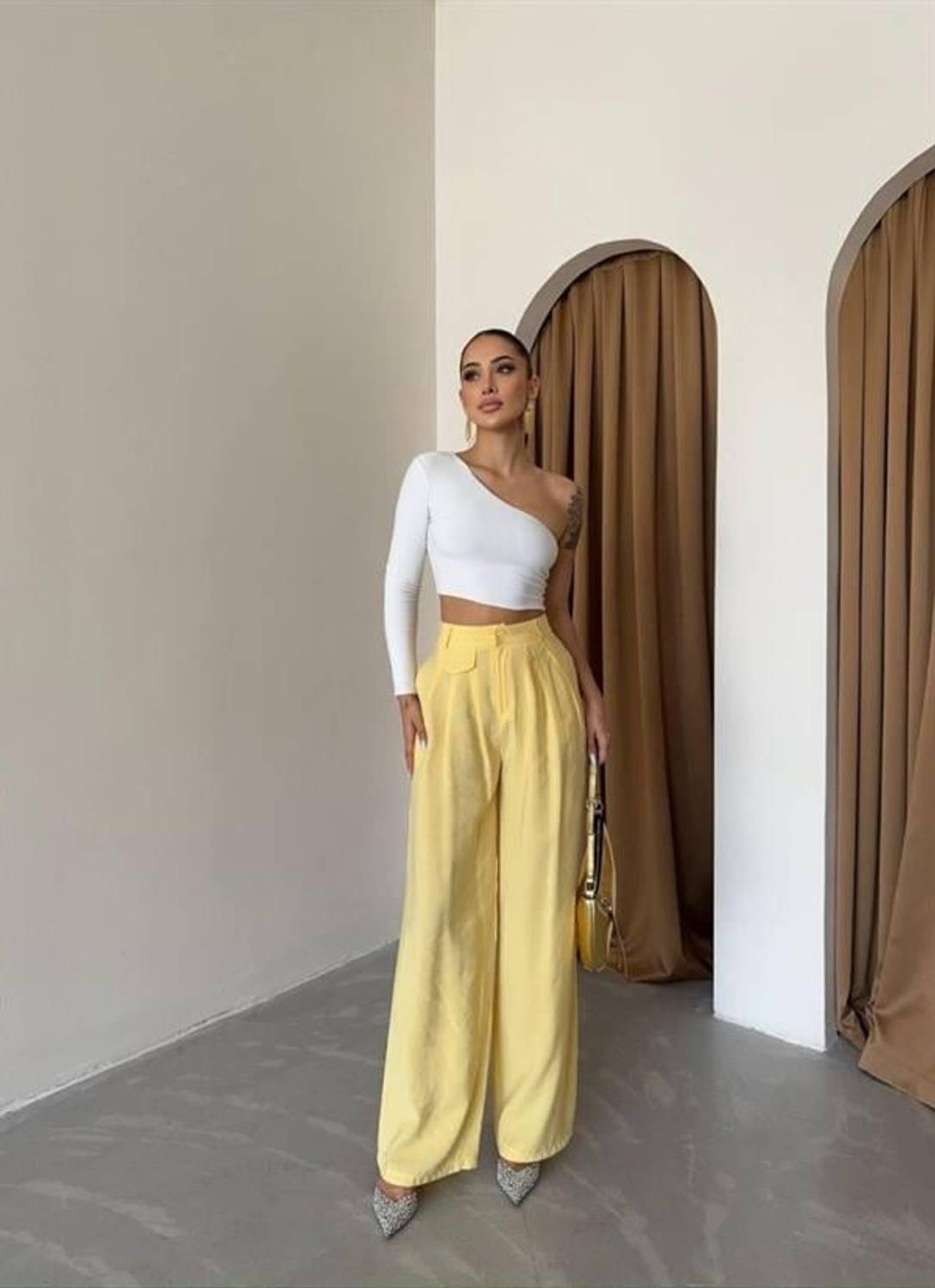 PİLE VE CEP KAPAK DEYALI SALAŞ PANTOLON - Sarı