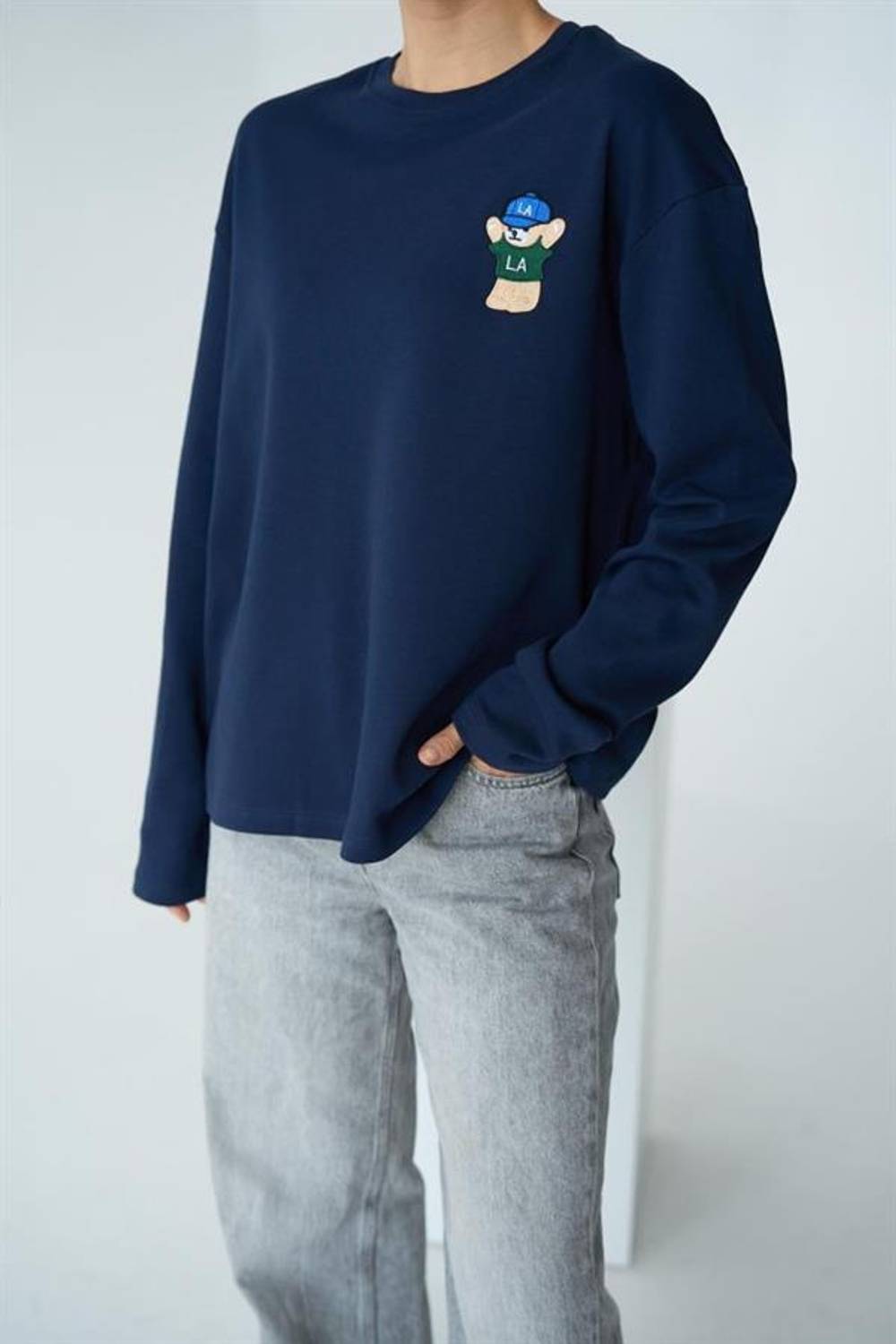 Ayıcık Nakışlı Sweatshirt - Lacivert