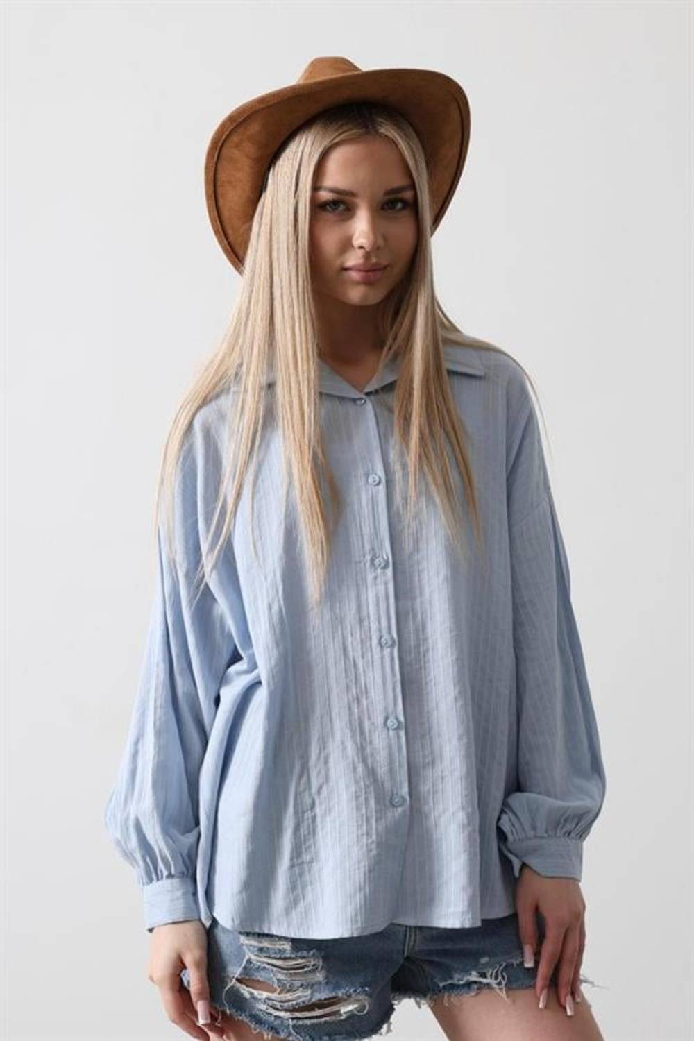 Çizgili Uzun Kol Gömlek - Bebe Mavisi