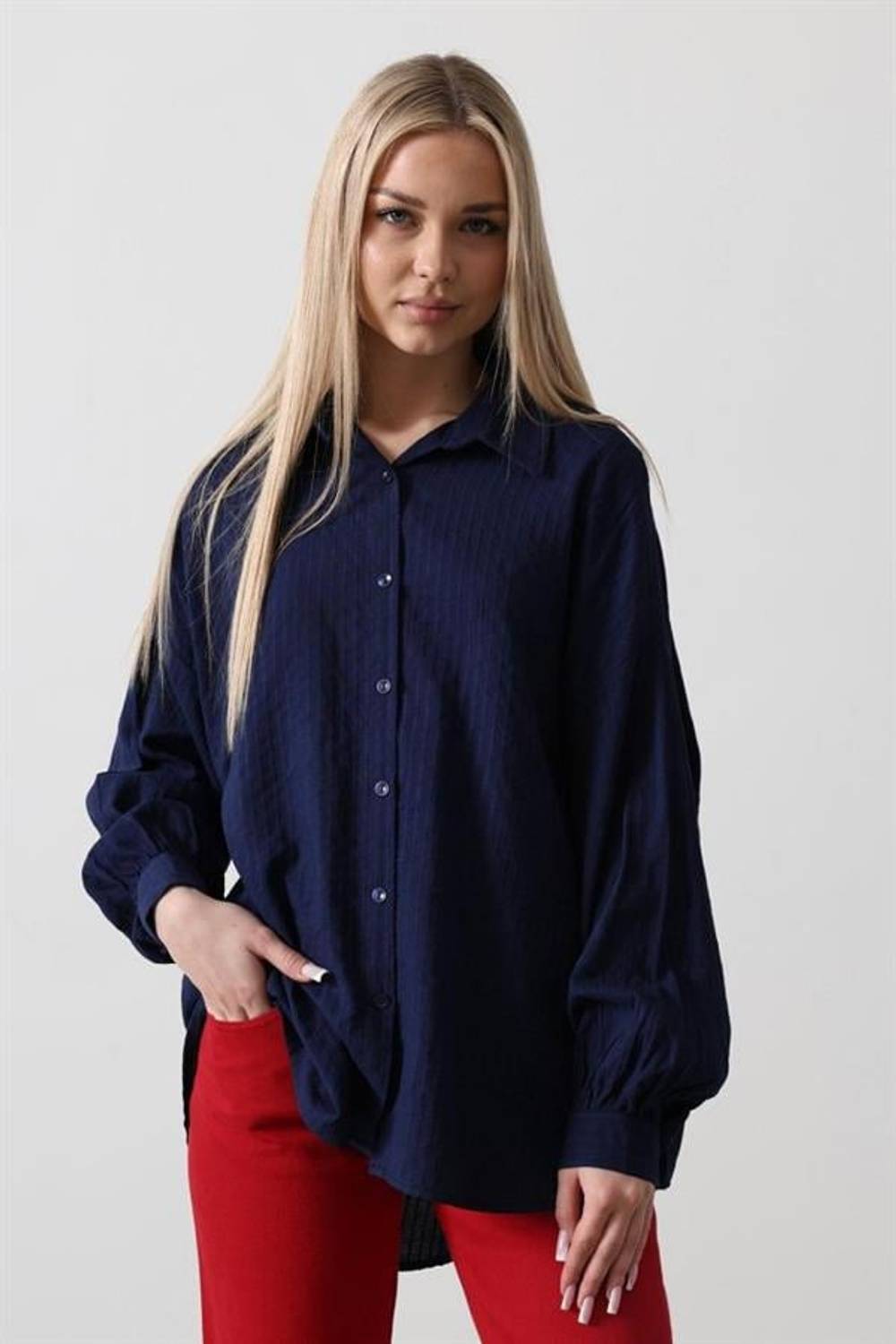 Çizgili Uzun Kol Gömlek - Lacivert