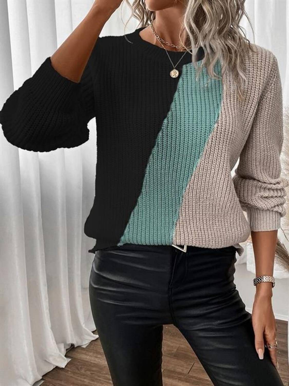 Kadın Uzun Kollu Üç Renk Triko Bluz