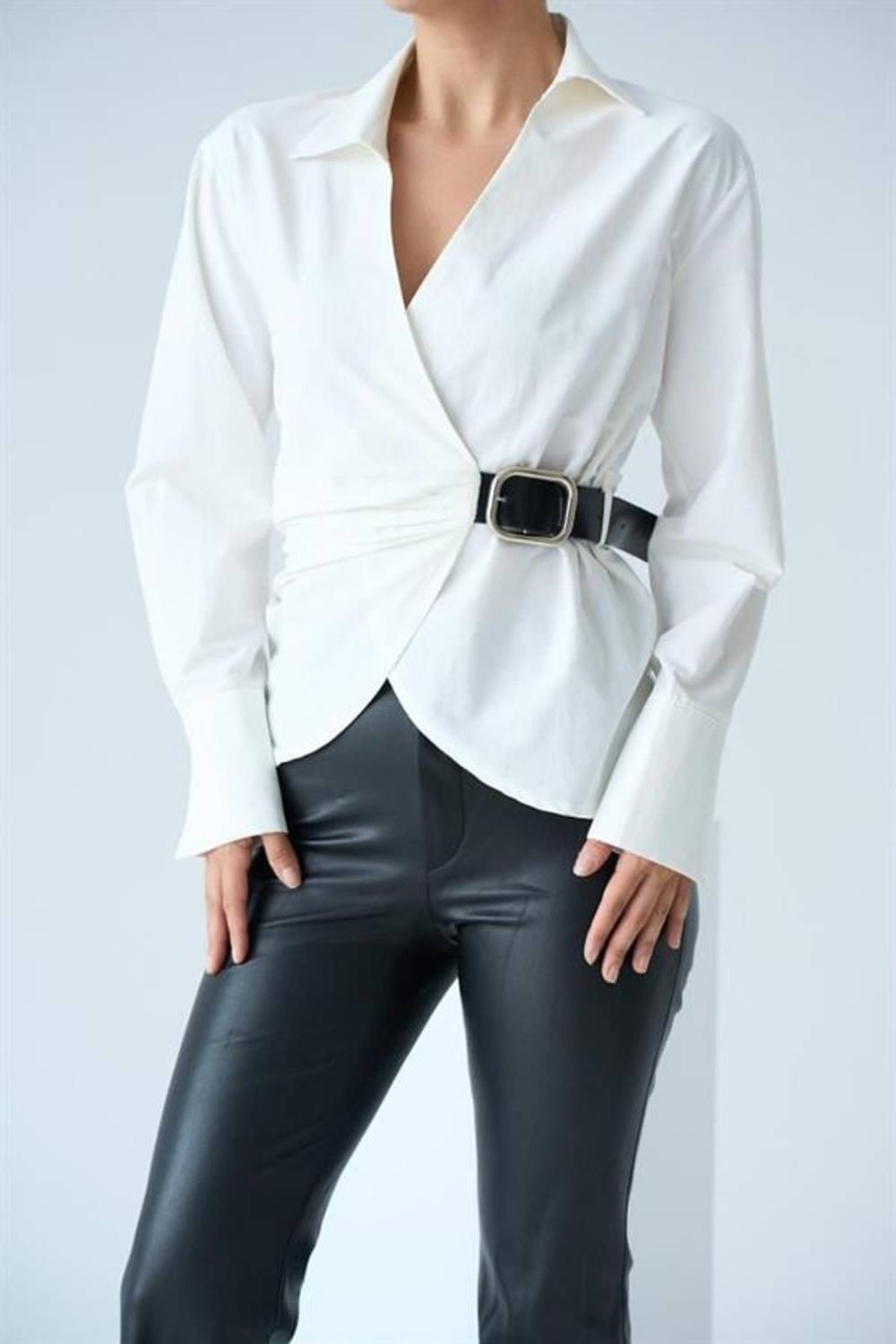 Kemerli Gömlek - Ekru