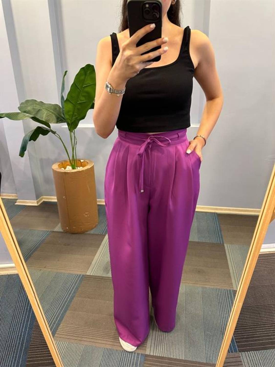 Yüksek Bel Kordon Detayli Pantolon