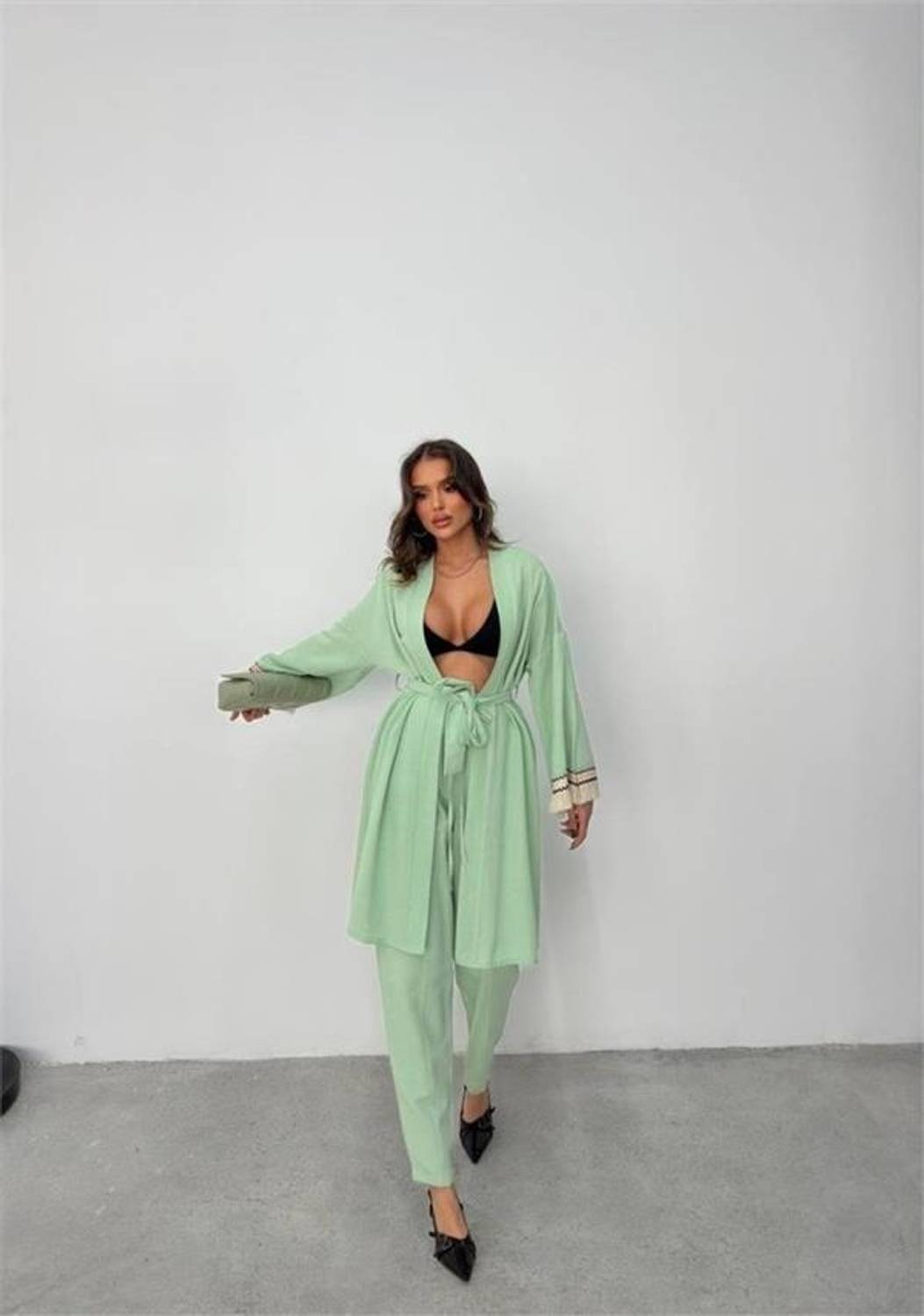 KOLUCU PÜSKÜL KİMONO TAKIM - Mint