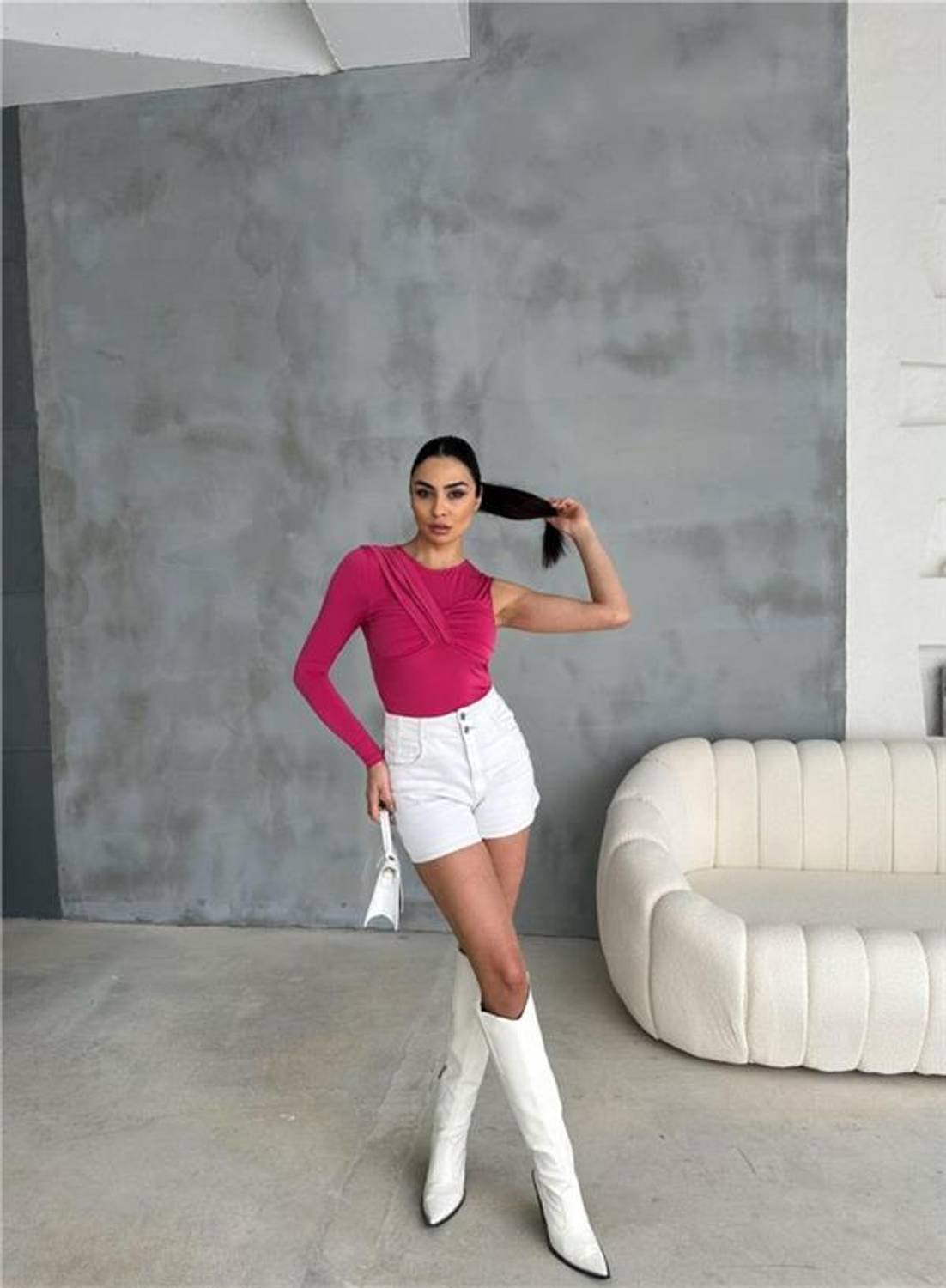 SANDY BODYSUİT TEK KOL - Fuşya