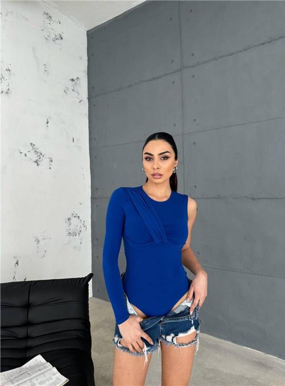 SANDY BODYSUİT TEK KOL - Mavi