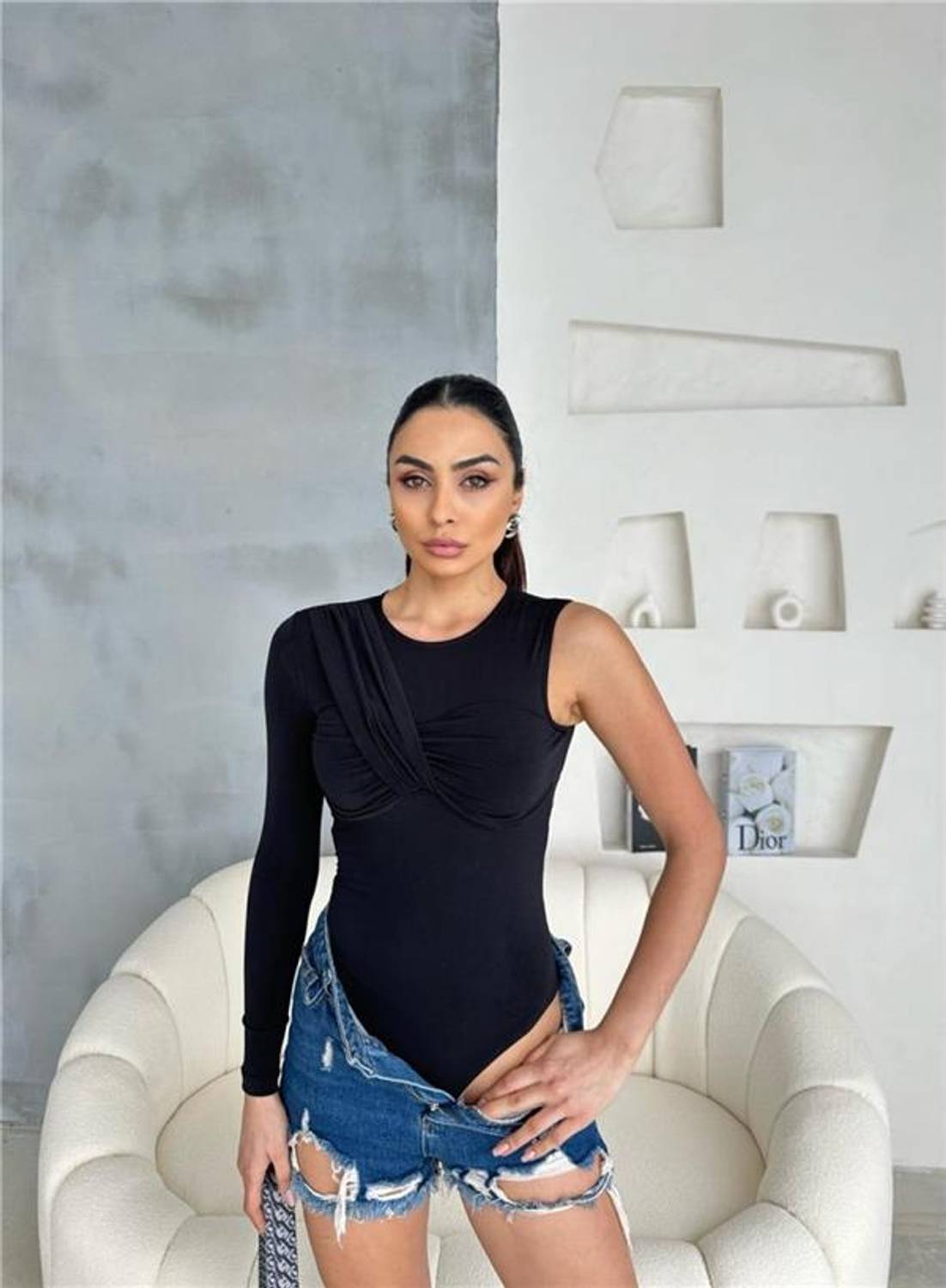 SANDY BODYSUİT TEK KOL - Siyah