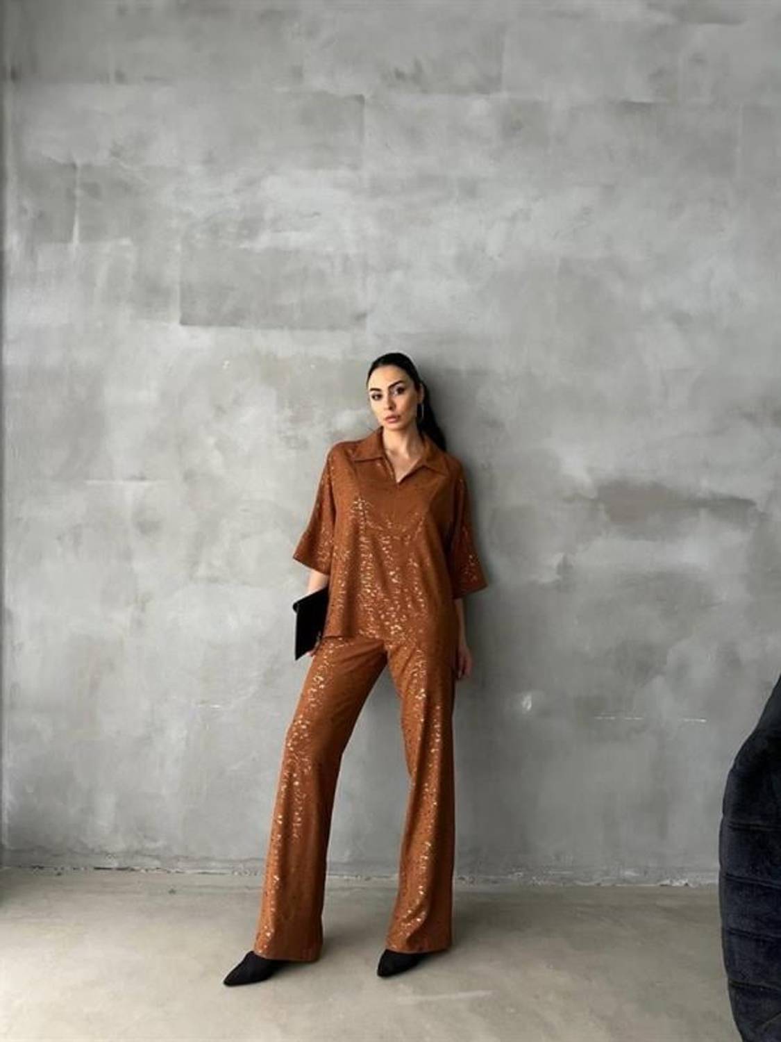 VARAKLI BLUZ PANTOLON TAKIM - Kahverengi