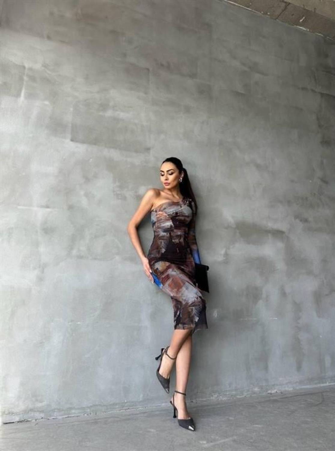 TEK KOL TÜL ELBİSE - Bej