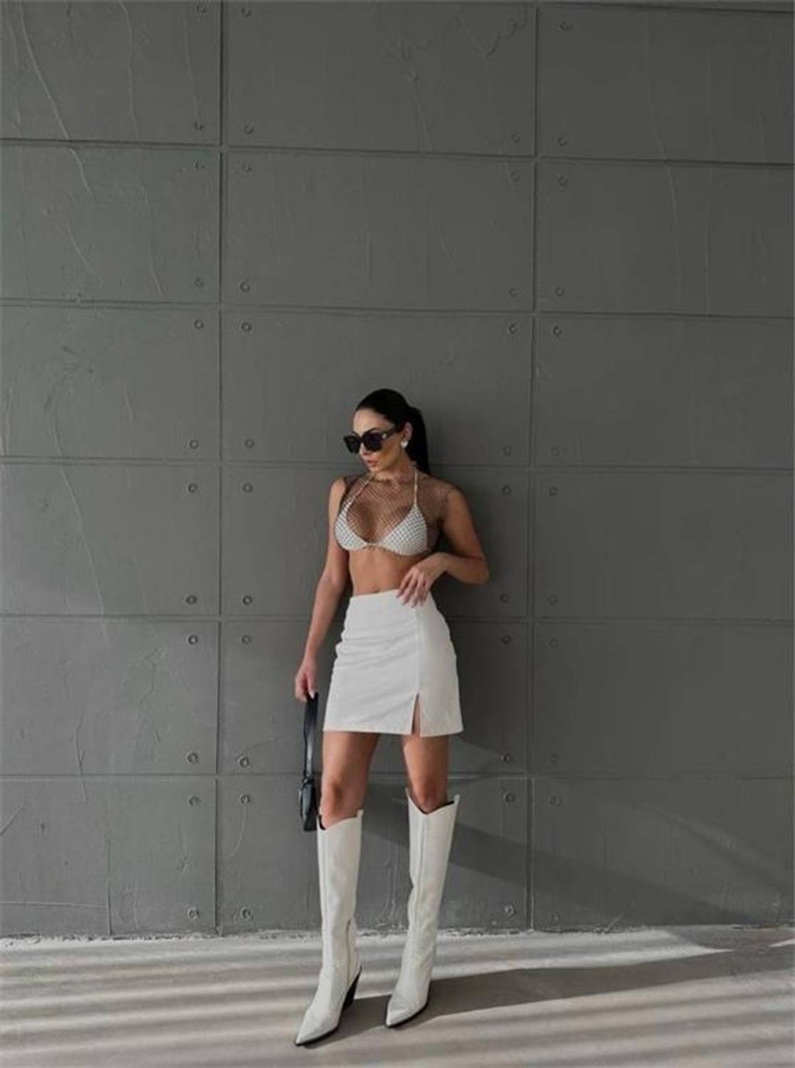 KAPİTONE DERİ ETEK YIRTMAÇLI - Beyaz