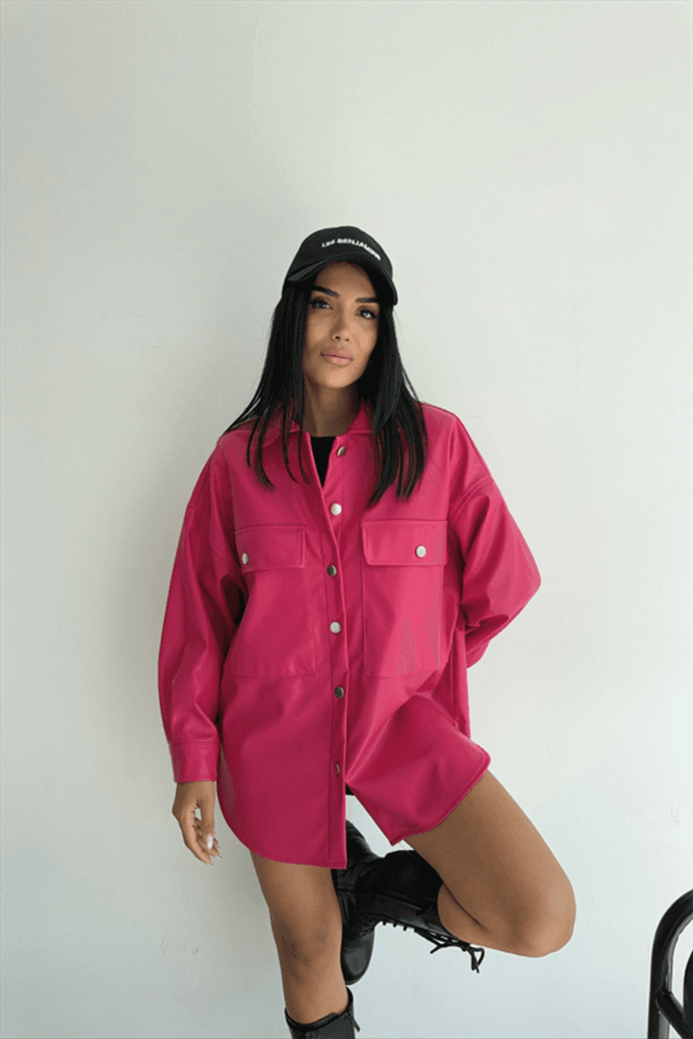 DÜĞMELİ DERİ GÖMLEK BOYFRİEND - Fuşya