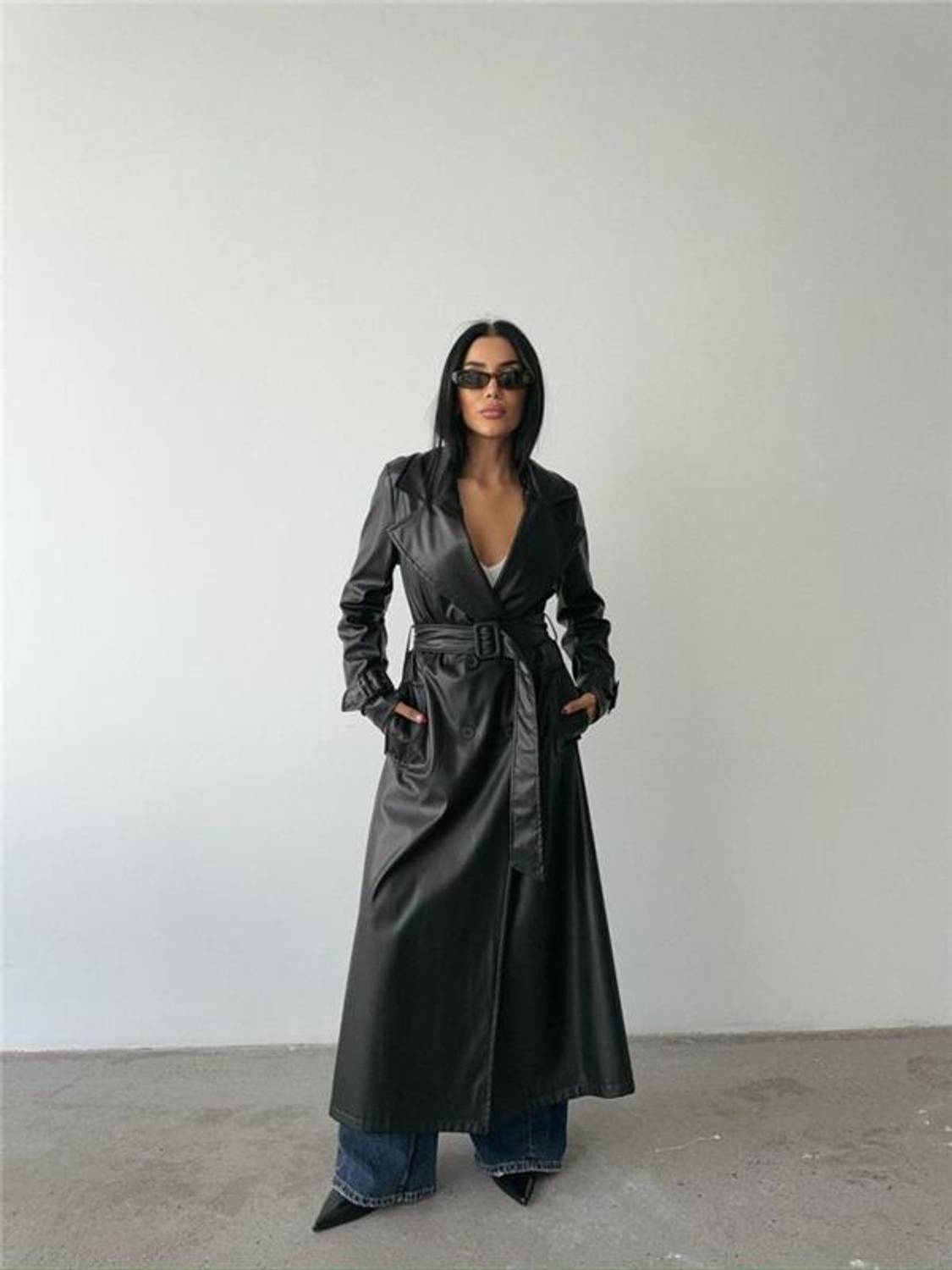 DERİ TRENCKOT - Siyah