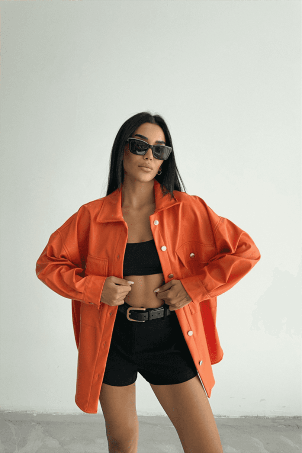 DÜĞMELİ DERİ GÖMLEK BOYFRİEND - Turuncu