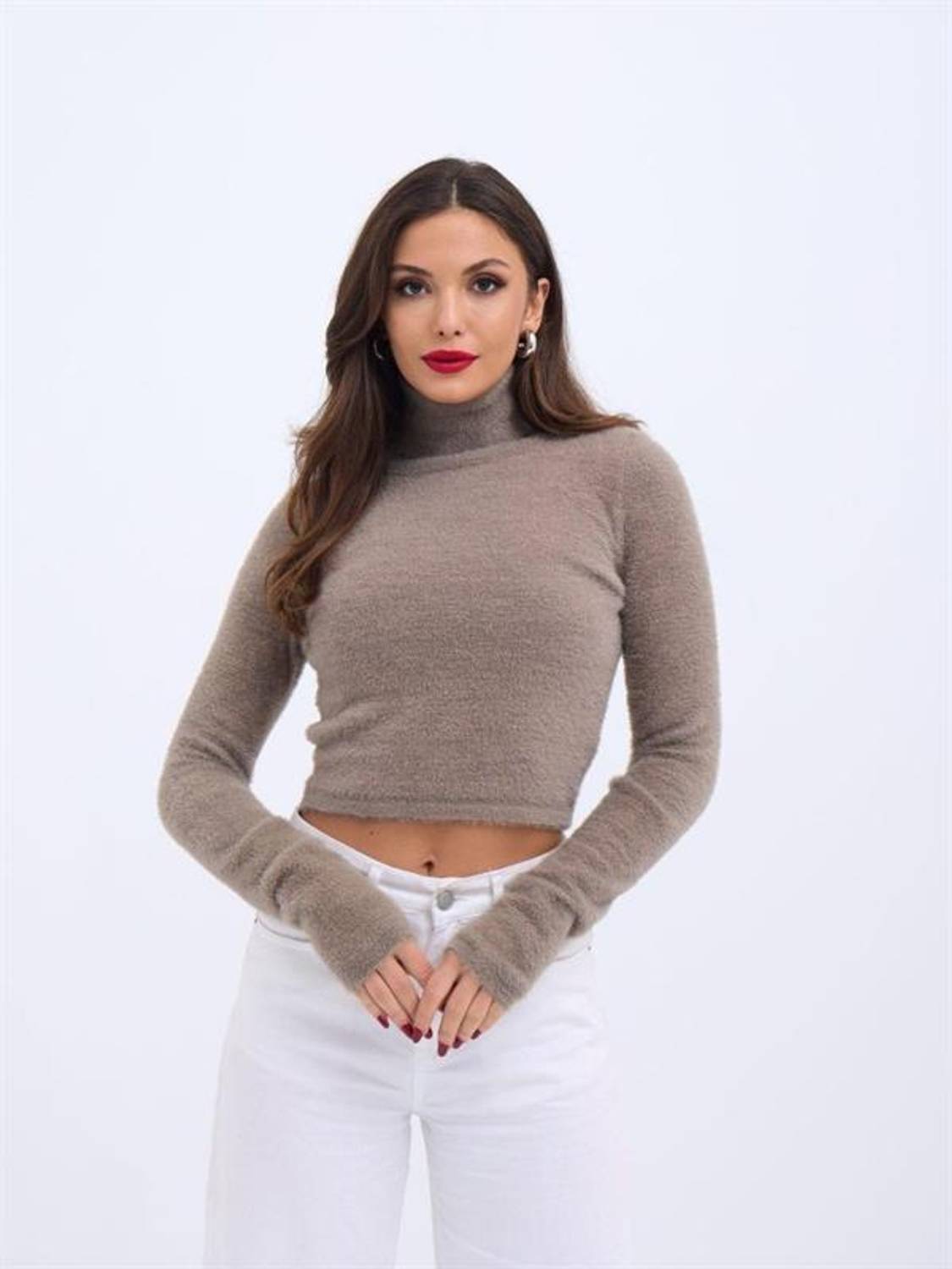 42461 TRİKO SİMLİ BALIKÇI KAZAK-KAHVE