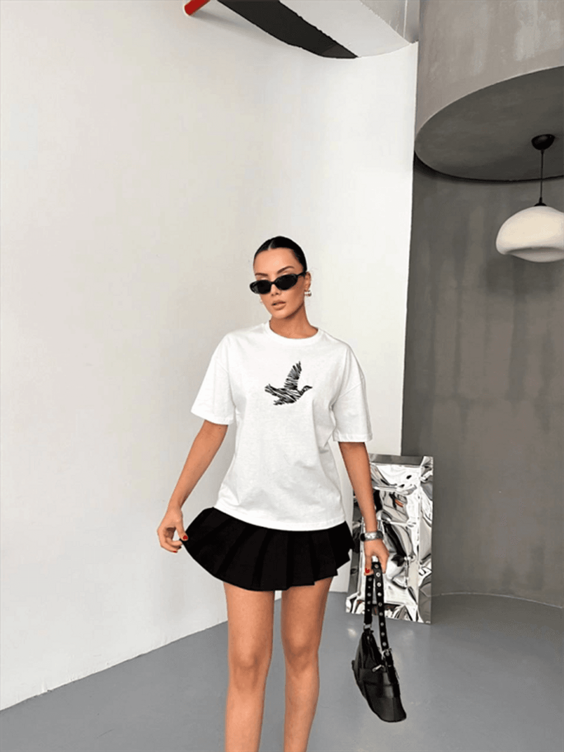 Kısa Kol Baskılı T-Shirt - Beyaz