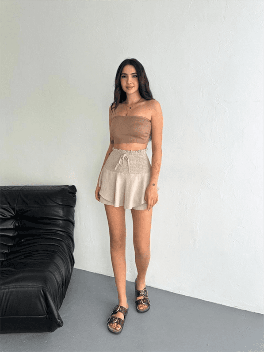 Ayrobin Şortlu Etek - Bej