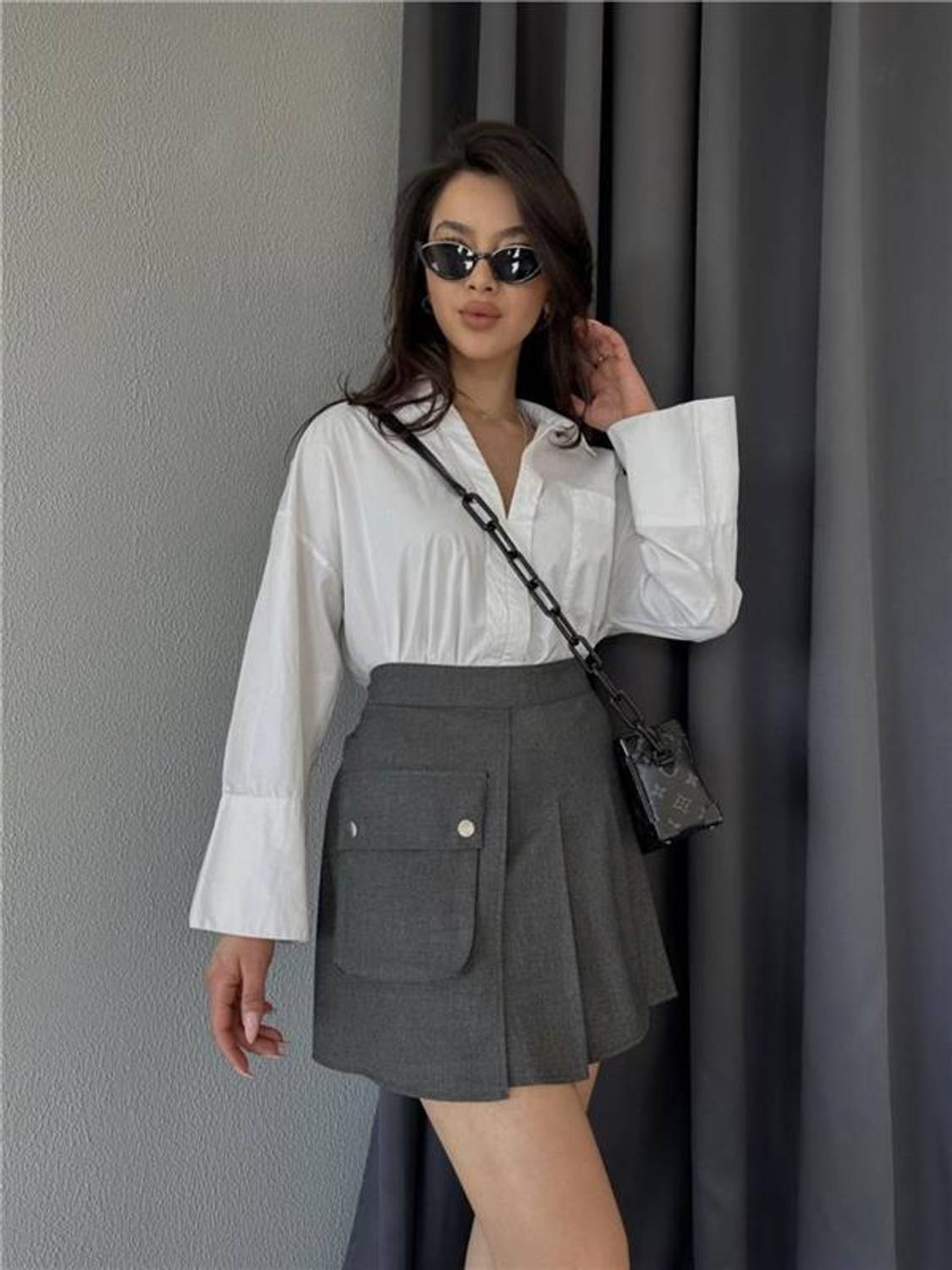 TENİS ETEK BÜYÜK CEP DETAYLI - Antrasit