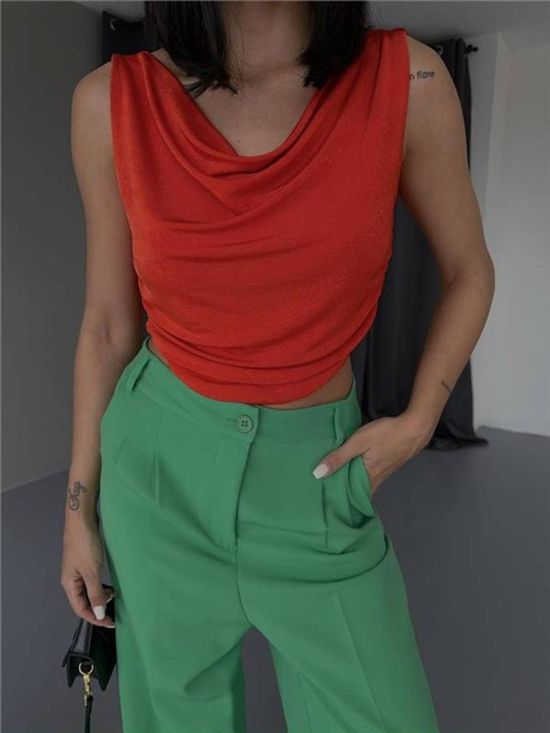 DEGAJE ASKILI BLUZ - Turuncu