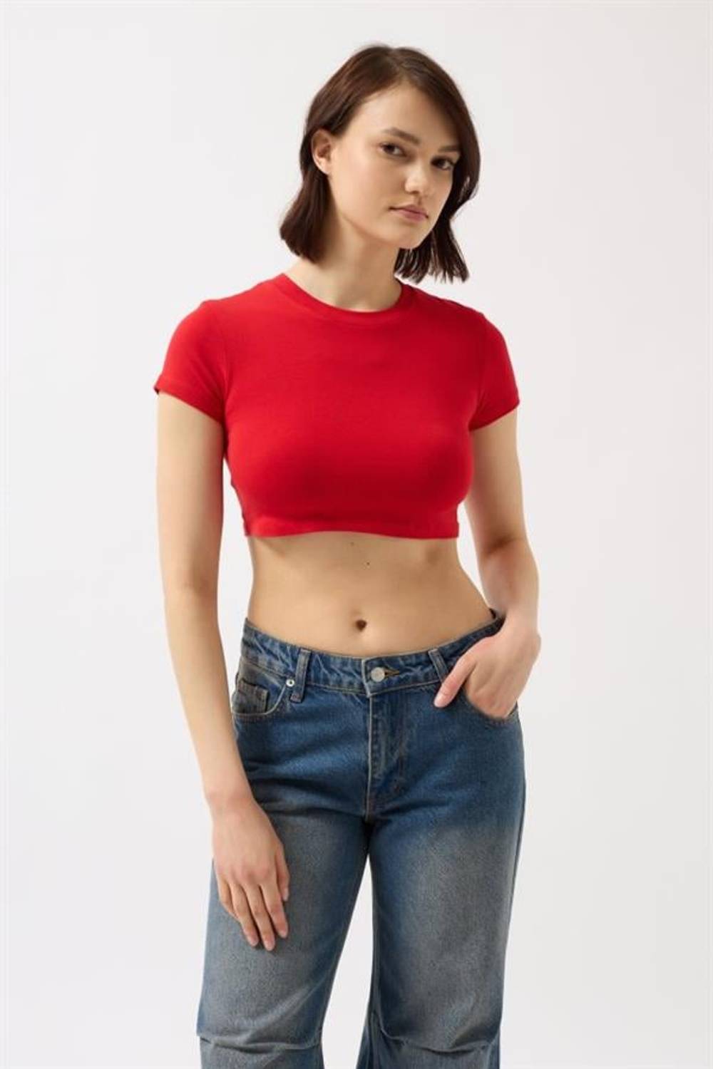Likralı Basic Crop T-Shirt
