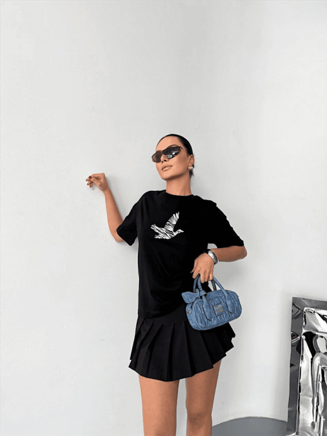 Kısa Kol Baskılı T-Shirt - Siyah