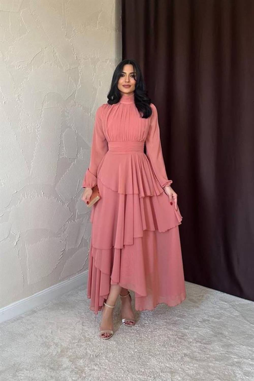 Somon Bel Detaylı Elbise