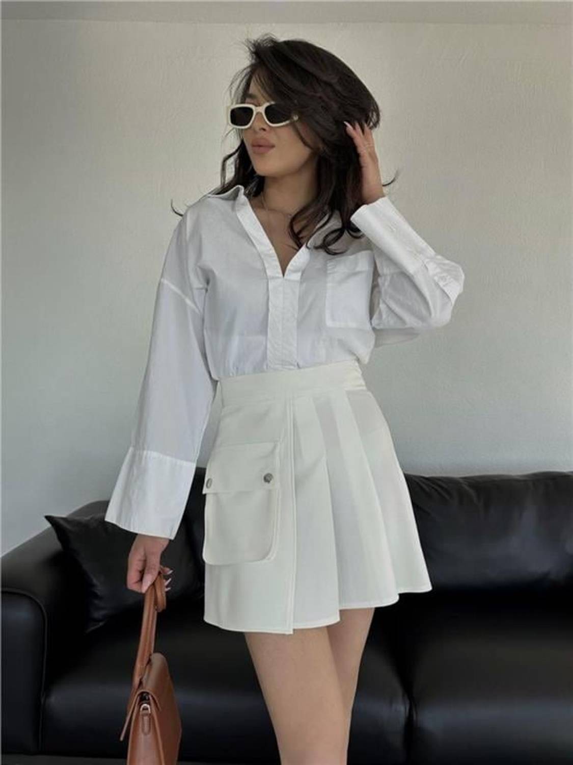 TENİS ETEK BÜYÜK CEP DETAYLI - Beyaz