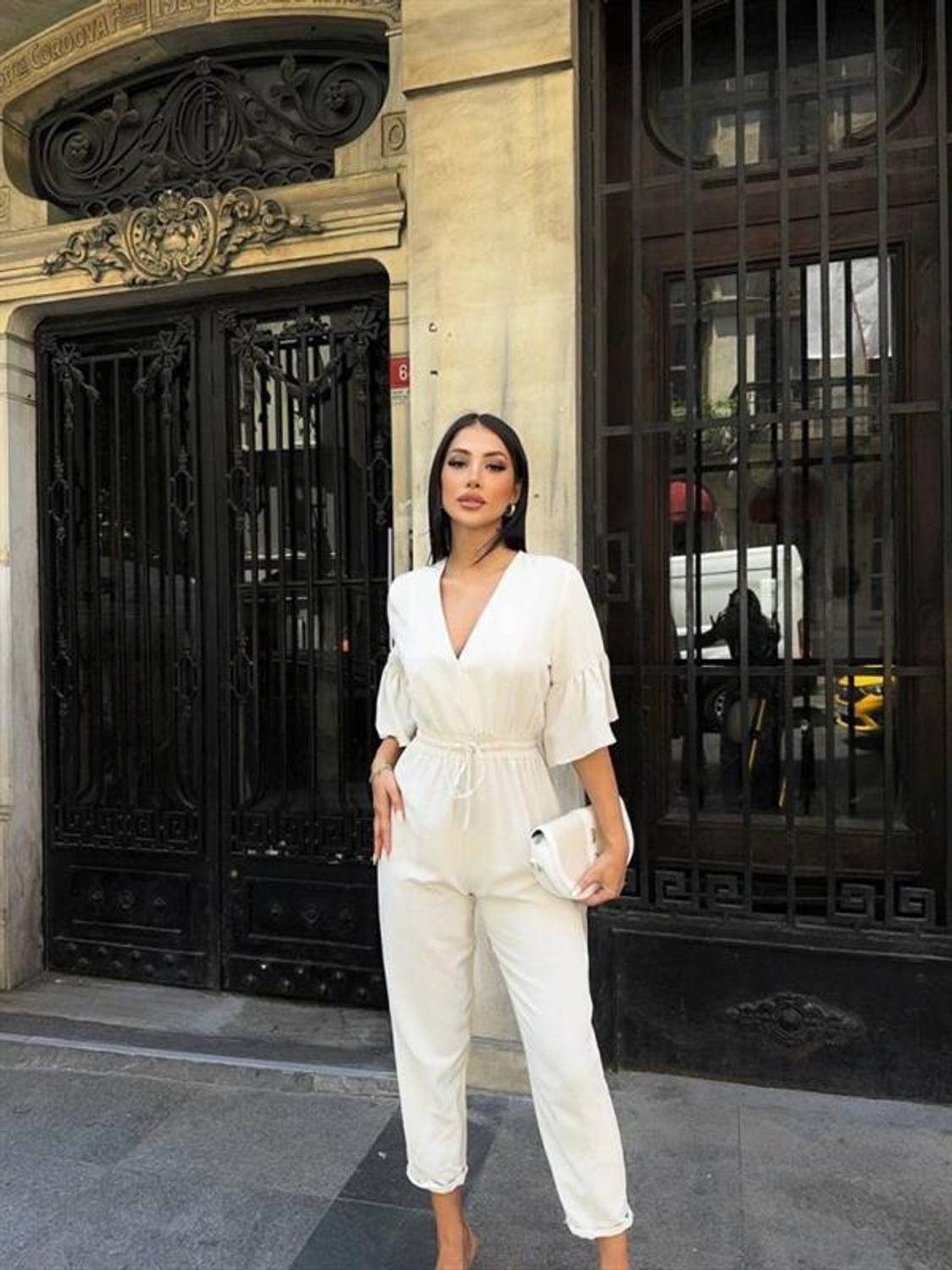 TULUM BEL LASTİK DETAYLI KETEN - Ham