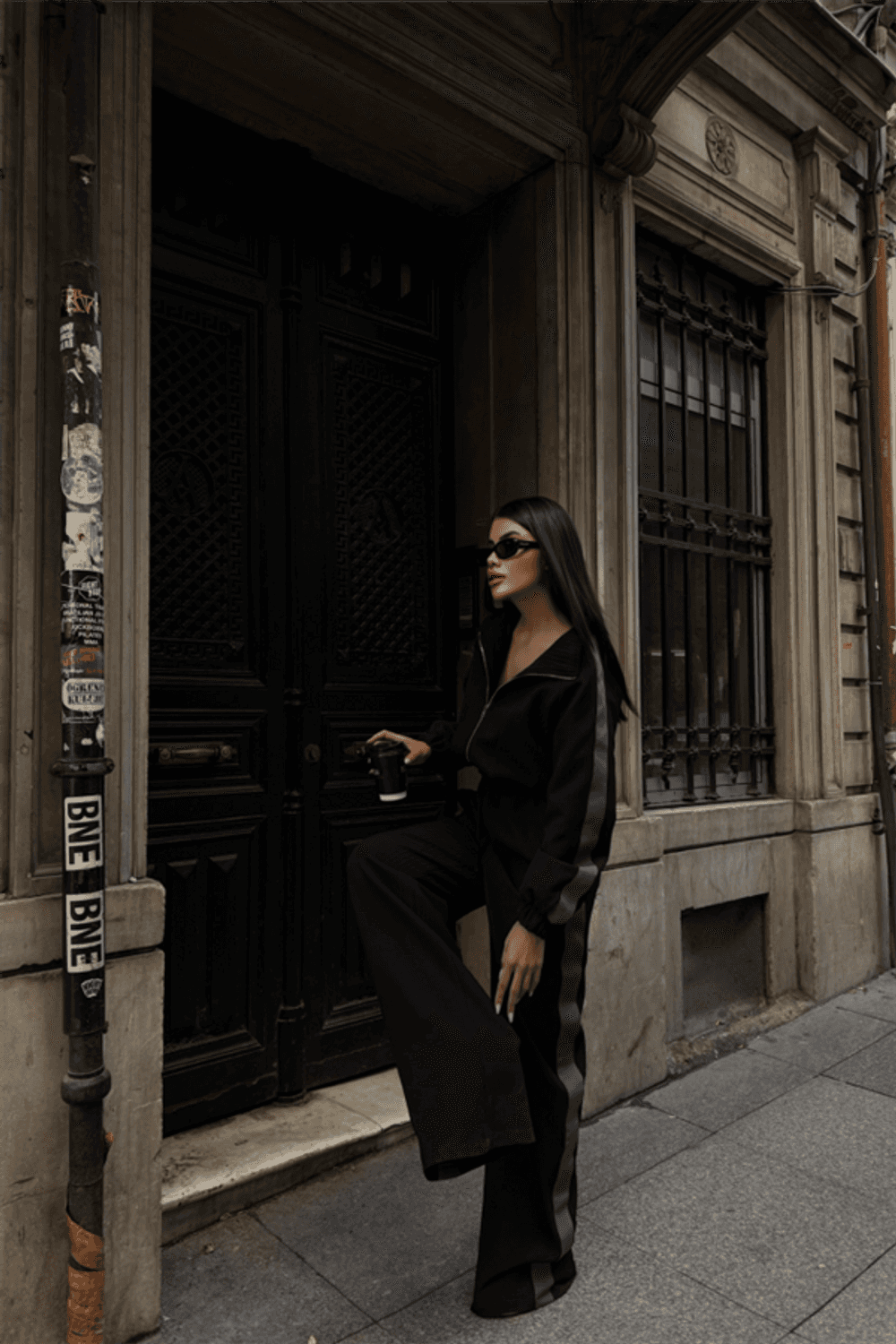 YANLARI ŞERİT DETAYLI OTTOMAN KAPİŞONLU EŞOFMAN TAKIM - Siyah