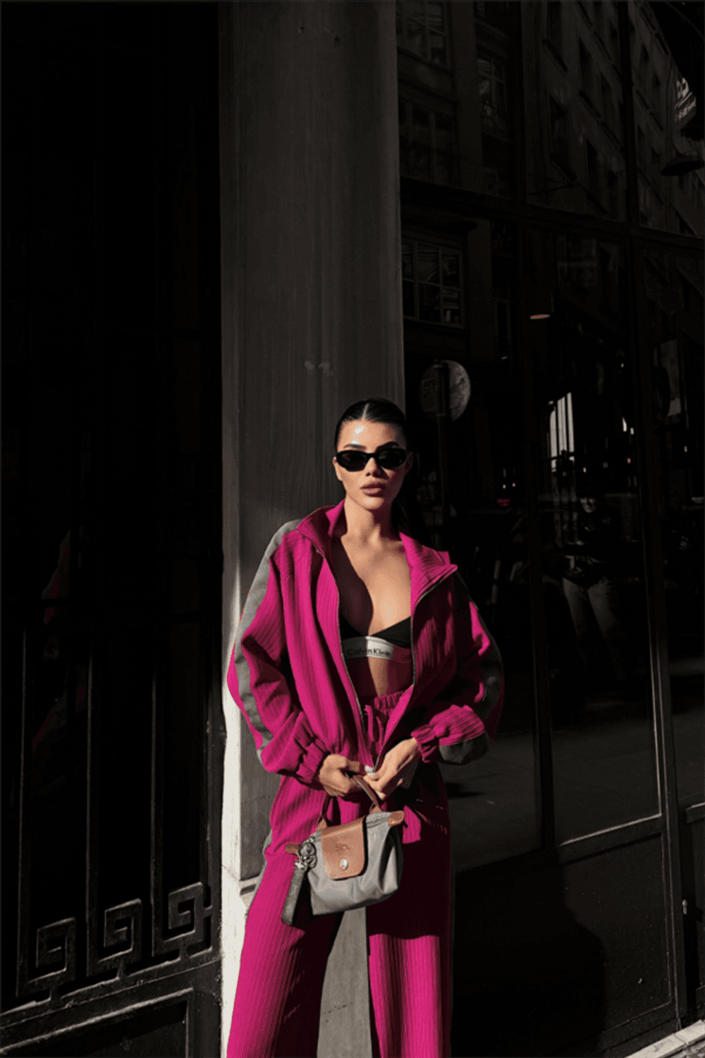 YANLARI ŞERİT DETAYLI OTTOMAN KAPİŞONLU EŞOFMAN TAKIM - Fuşya