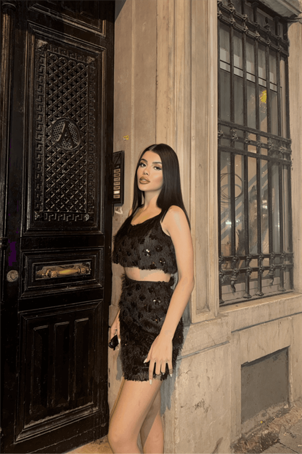 PÜSKÜL PAYET CROP BLUZ-KISA ETEK TAKIM - Siyah