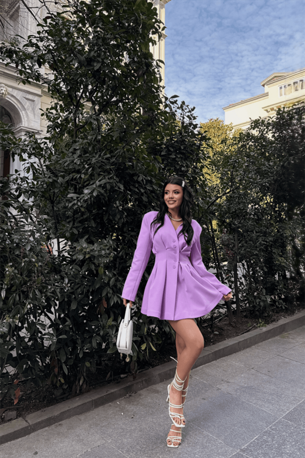 CEKET ELBİSE PENS DETAYLI - Lila