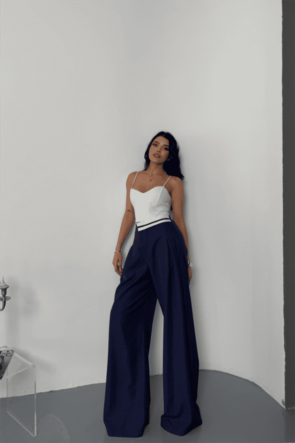 PANTOLON BEL ŞERİT DETAYLI - Lacivert