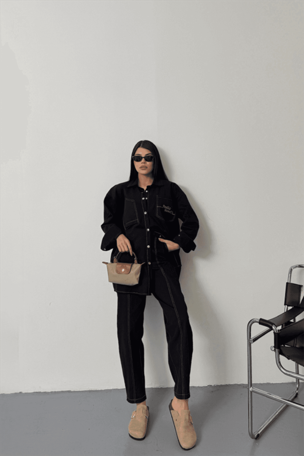 DENİM PUNTOLU GÖMLEK-PANTOLON TAKIM - Sarı