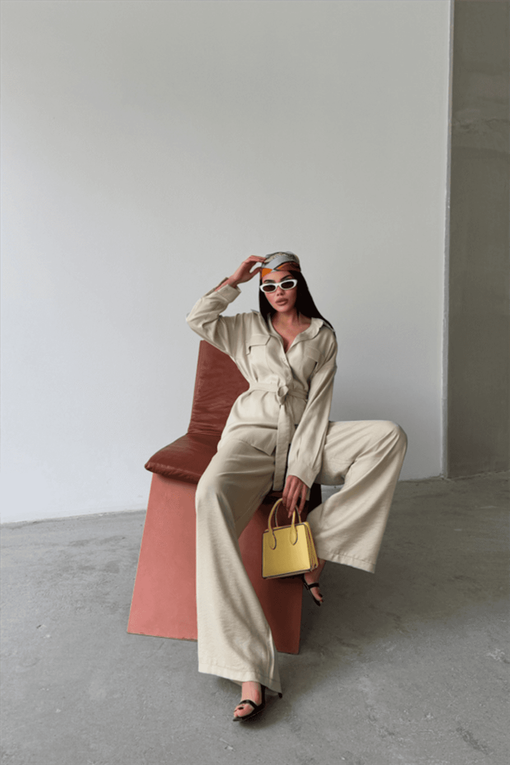 SİMLİ KUMAŞ SALAŞ PANTOLON - GÖMLEK TAKIM - Bej